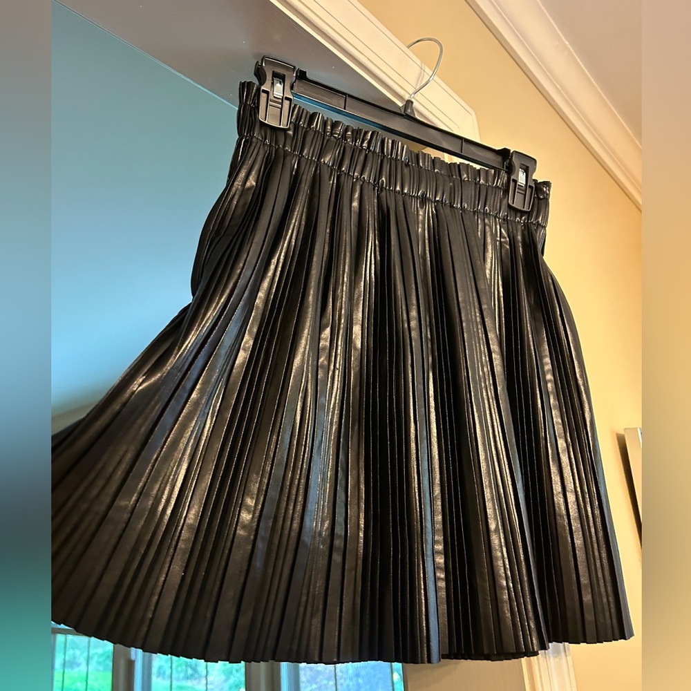 Amazing Glossy Black Pleated Pleather Mini Skirt